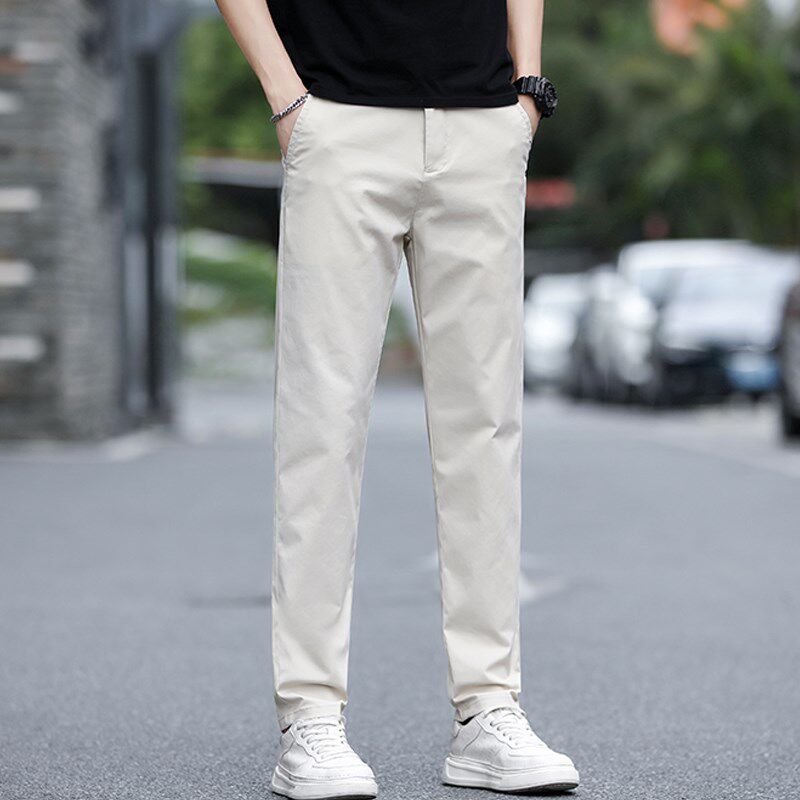 春秋裤子男款米白色休闲裤男士春季弹力宽松商务直筒长裤2024新款