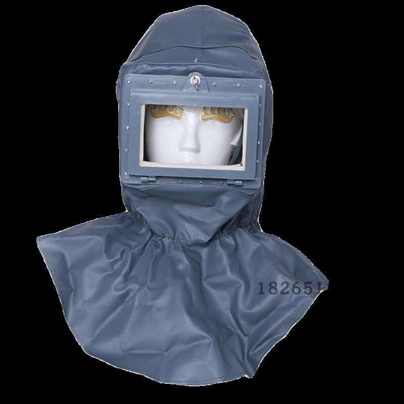 喷砂帽打磨防尘喷漆通风平玻璃大头帽防溅风沙头套帽面罩风帽披肩