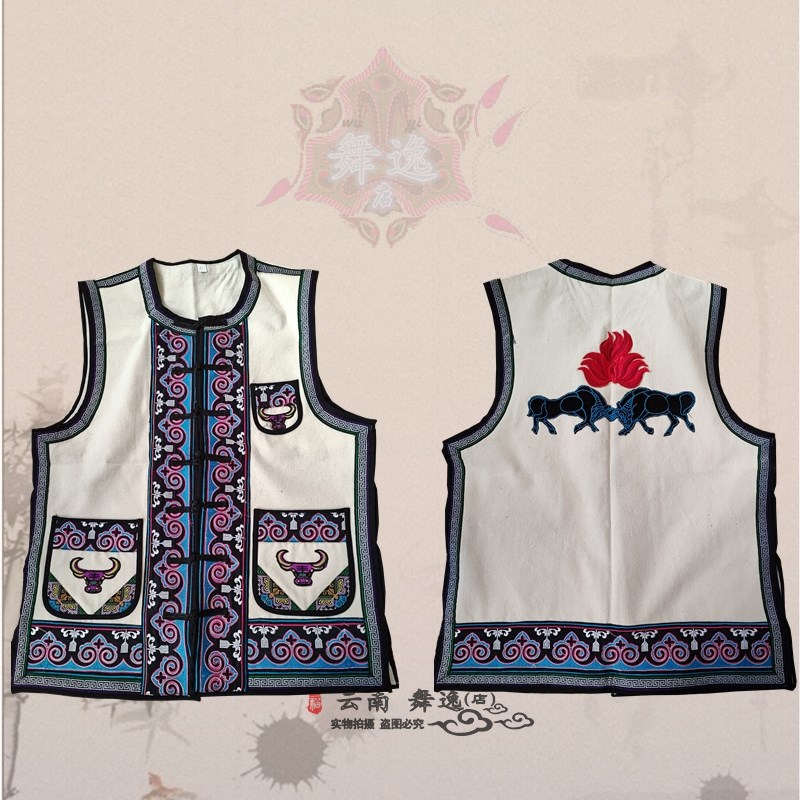 精品男士多款式帆布绣花马甲粗棉布马甲白族彝族火把节外穿马卦