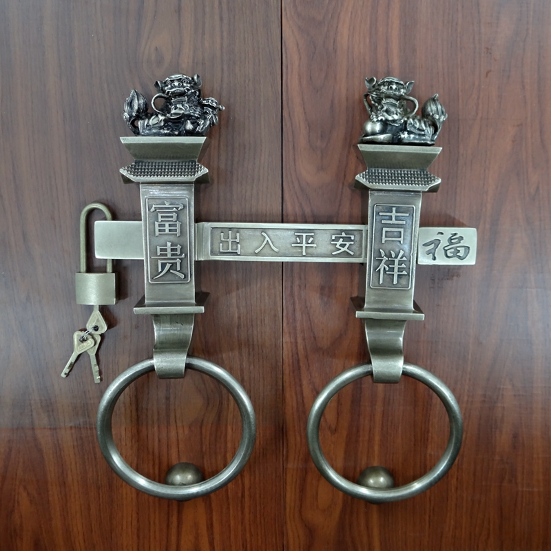 中式防盗纯铜加厚插销老式木门锁花园古建庭院大门门闩仿古铜门扣