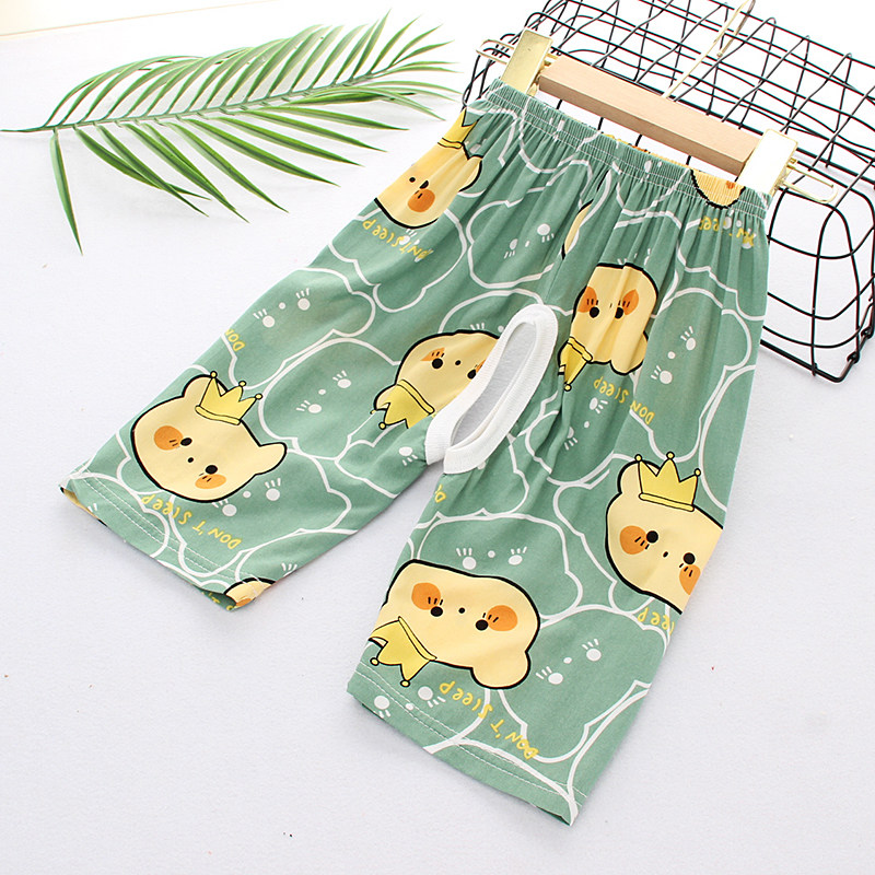 夏季儿童开档七分裤子男女宝宝小孩子漏档中裤棉绸超薄款123岁