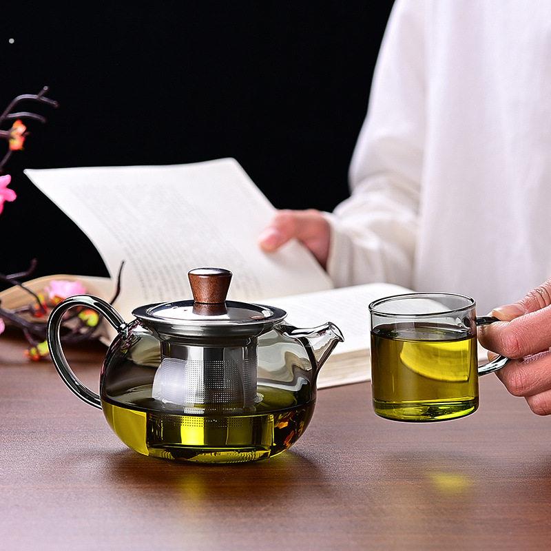 不锈钢过滤内胆泡茶壶钢漏茶壶彩把高硼硅玻璃煮茶壶