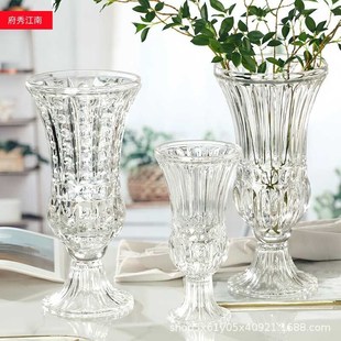 轻奢高脚杯大号水晶落地富贵竹花瓶玻璃透明水养插花摆件 2024新款