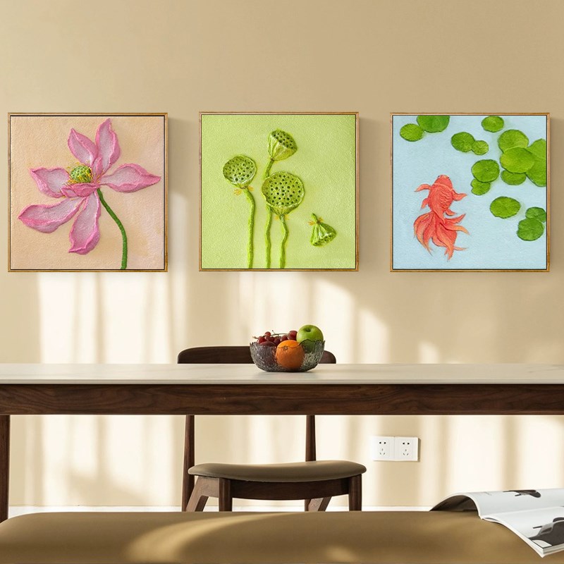 高级感荷花肌理画diy数字油画丙烯填充手绘填色石英砂立体装饰画图片