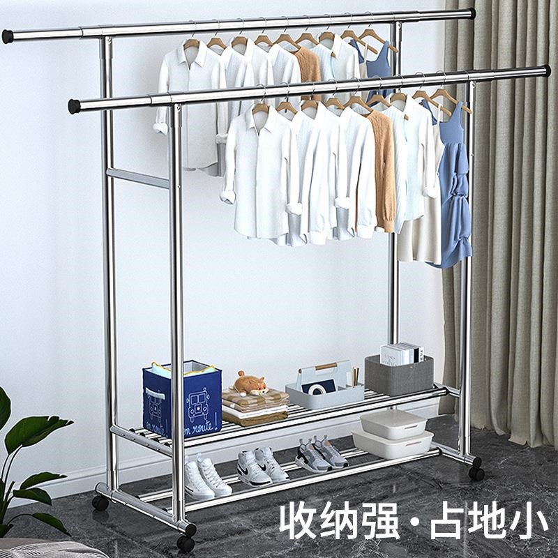 晾衣架落地折叠家用晒衣架阳台卧室挂衣架子室内双杆式简易衣帽架