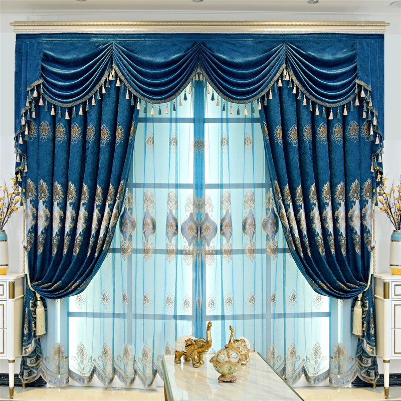 绣花窗帘雪尼尔高档欧式客厅落地窗卧室遮光别墅豪华成品定制窗帘