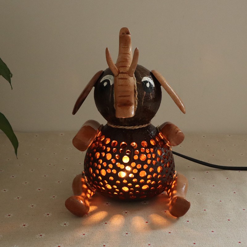 泰国椰子灯卡通动物椰壳台灯儿童房床头氛围灯可爱小象夜灯睡眠灯