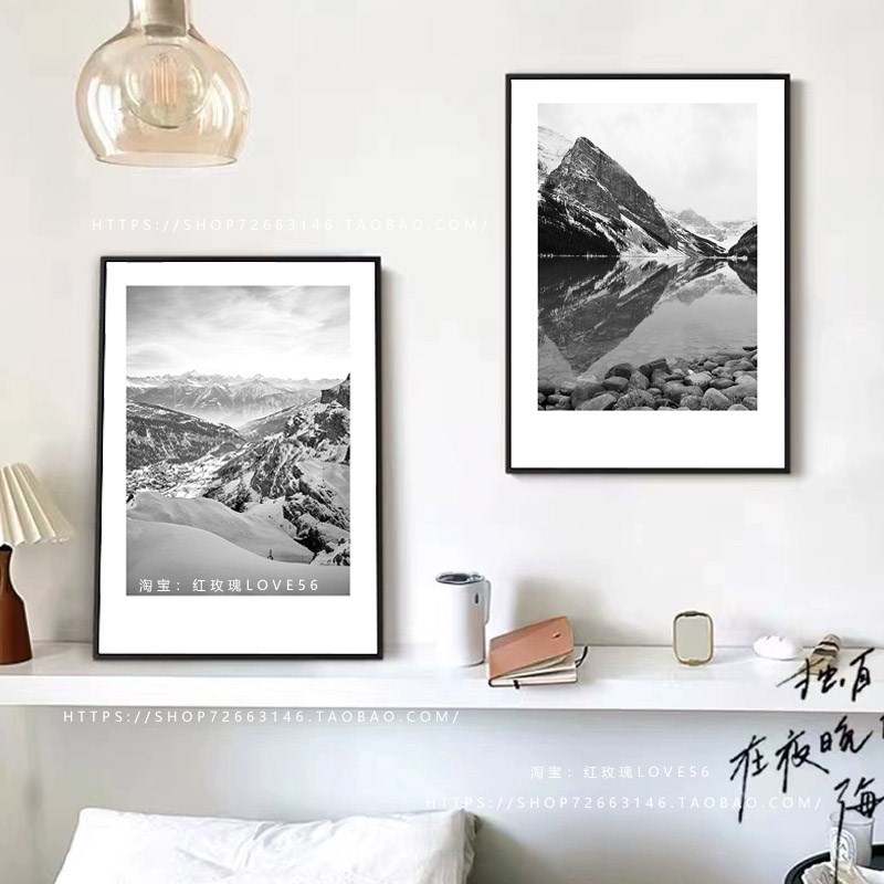 山水风景办公室装饰画客厅餐厅黑白挂画现代简约宾馆酒店民宿壁画图片