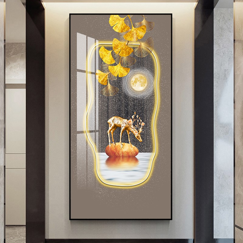 现代轻奢入户玄关装饰画竖版正对门过道走廊挂画客厅背景墙面壁画图片