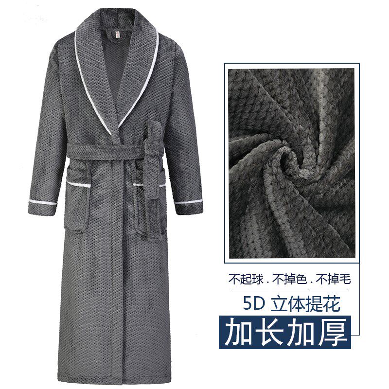 冬季男款睡衣长袍加绒加厚法兰绒睡袍晨袍洗澡酒店浴袍珊瑚绒浴衣
