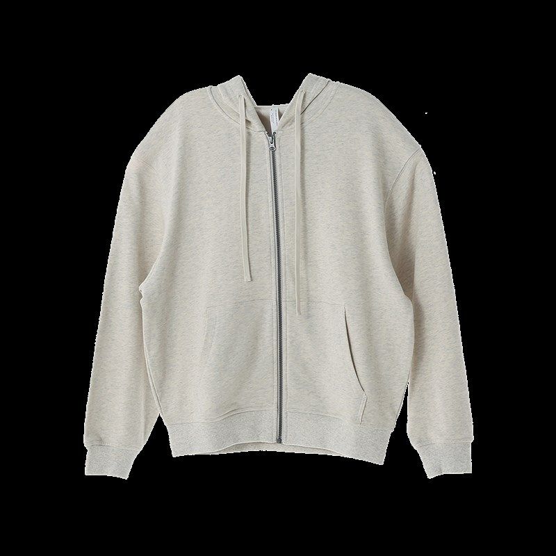 23年秋季新款灰白色灰色系纯棉毛圈连帽拉炼卫衣男女bf宽松落肩潮