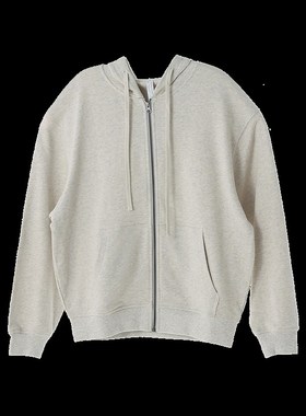 23年秋季新款灰白色灰色系纯棉毛圈连帽拉炼卫衣男女bf宽松落肩潮