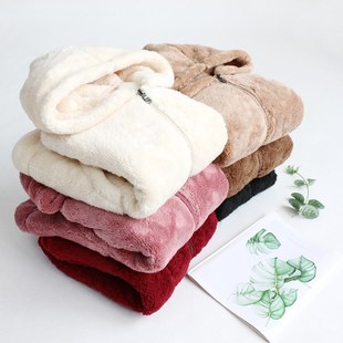 女士春秋加厚舒棉绒外套拉链带帽开衫卫衣单件睡衣家居服上衣