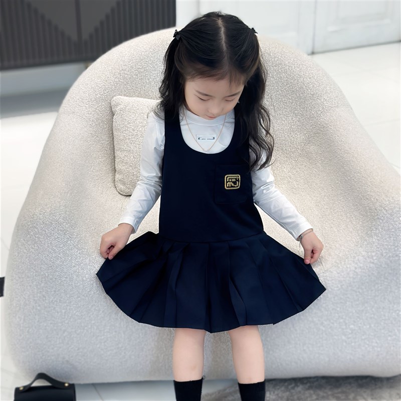 轻奢定制名媛气质学院风百褶拼接背心裙女童吊带裙A字裙小中大童