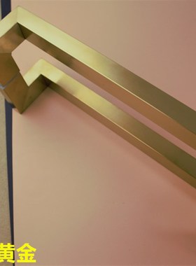 不锈钢大门方管双弯方形拉手哑光黑钛金玫瑰金斜脚有框玻璃门把手