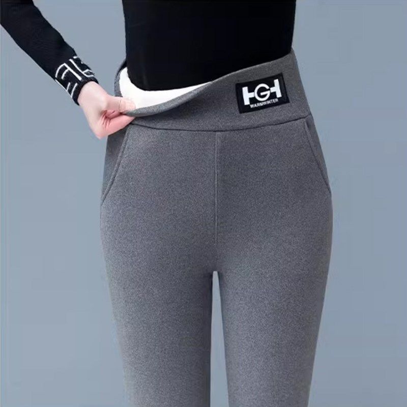 秋冬季新款羊羔绒打底裤男女加绒加厚外穿高腰棉裤大码修身保暖裤