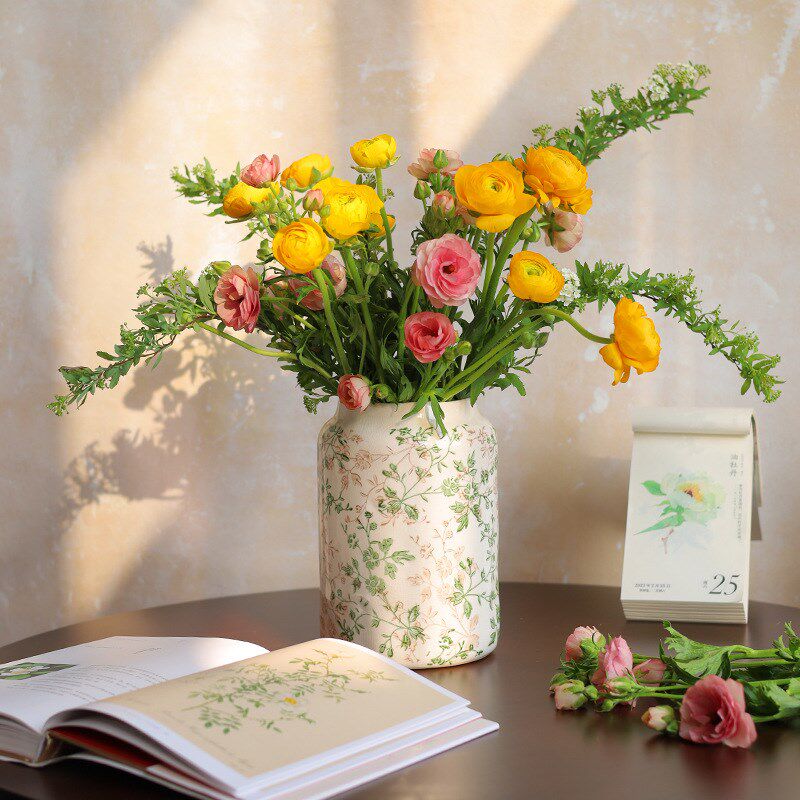 复古法式花瓶陶瓷客厅摆件插花瓶鲜花干花屏田园花壶洋牡丹百合花