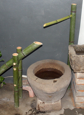 定制流水器 庭院景观惊鹿 石盆 石槽 阳台 竹子摆件落地