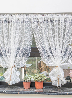 窗帘纱英式乡村成品白色纱帘透光蕾丝隔断半帘韩式波浪边薄纱梦幻