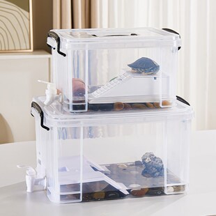 乌龟缸带排水鳄龟饲养草龟幼龟专用缸造景收纳箱透明带盖生态鱼缸