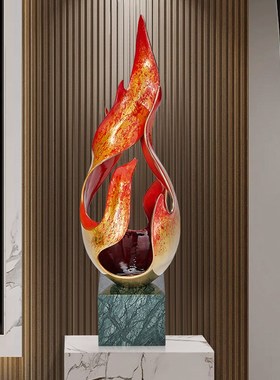 轻奢极简火焰雕塑摆件客厅玄关售楼处酒店大堂过道中式软装艺术品
