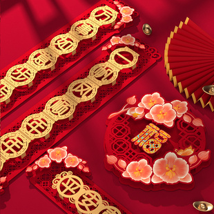 2023兔年装饰楼房对联绒布中式七言过年春联电视背景墙家庭大门口