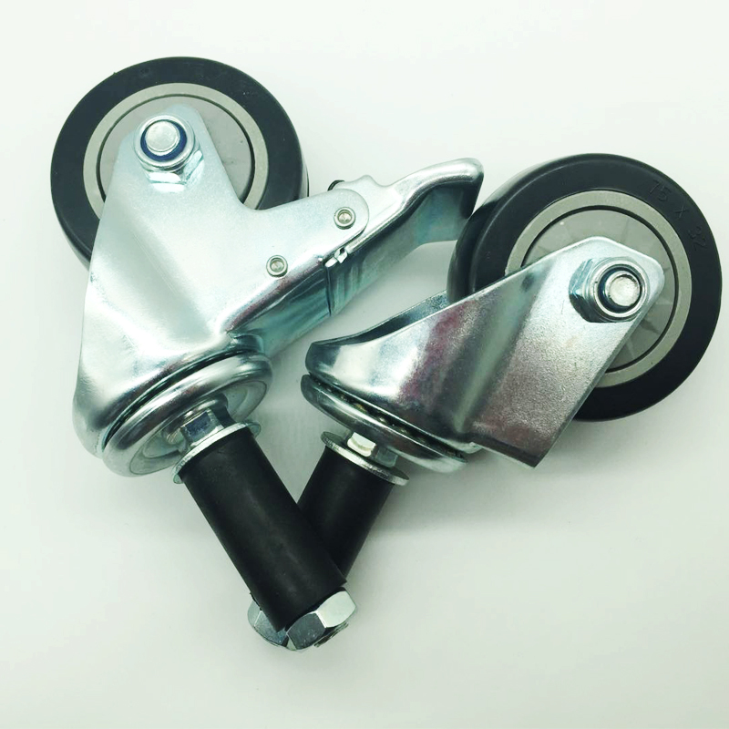 热销3寸精益管脚轮/线棒脚轮/膨胀插杆万向带刹车脚轮