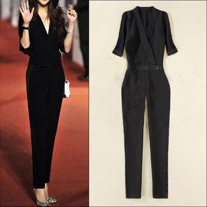 2024显瘦气质高级感黑色连体裤夏季职业连体衣套装春秋新款时尚