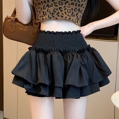 芭蕾风黑色半身裙女夏季2024新款高腰显瘦蛋糕包臀A字蓬蓬短裙子