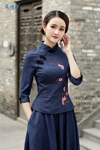 新款秋装斜襟盘扣旗袍时尚改良复古短款唐装茶服清新女中式上衣