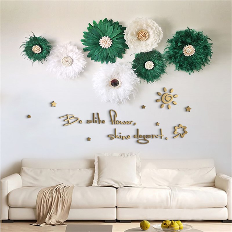 美容院轻奢羽毛墙面装饰客厅羽毛花朵壁挂件卧室房间床头墙上挂饰