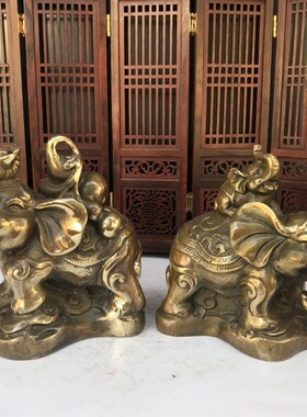 仿古收藏纯铜大象摆件一对铜子母大象葫芦大象家居店铺工艺品摆设