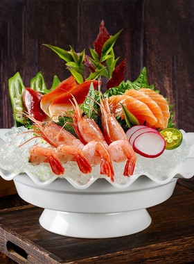 海鲜酒店三文鱼生专用刺身盘冰盘拼盘子商用创意干冰密胺火锅餐具