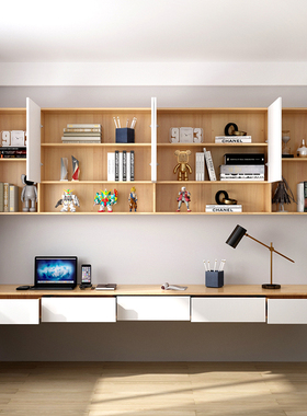 书架墙上壁挂式实木挂墙壁柜定制隔板吊柜悬空书桌客厅卧室置物架