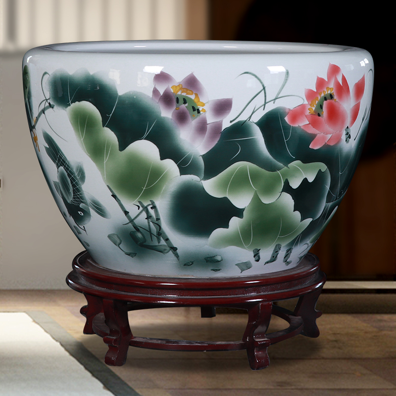 景德镇陶瓷金鱼缸养荷花莲花盆乌龟锦鲤客厅书画缸特大号庭院水缸