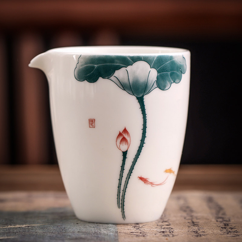 羊脂玉公道杯陶瓷公杯茶海分茶器茶漏不锈钢过滤网中国白单品配件