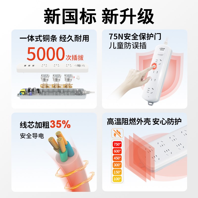 利特舜多功能插座插排拖线板家用接线板USB多插位转化器宿舍插板