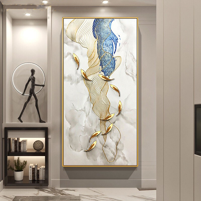 纯手绘油画高端轻奢立体实物挂画 客厅玄关装饰画 年年有余九鱼图图片