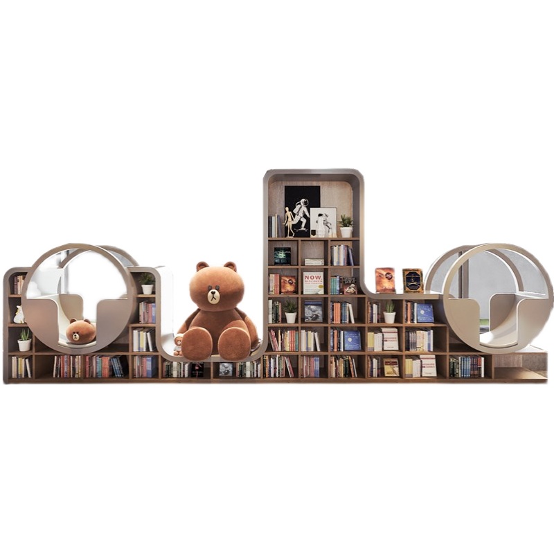 弧形书架大厅落地展示架儿童房软装书柜绘本馆儿童阅读区书架