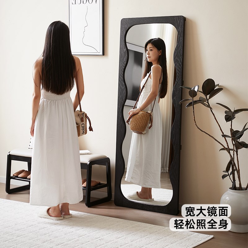 爱必居全实木穿衣镜贴墙置地黑色全身镜落地镜挂墙家用卧室大镜子