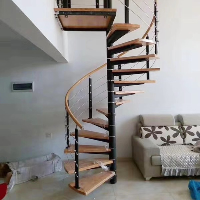 旋转楼梯室内家用阁楼别墅复式跃层整体楼梯实木踏板钢木中柱楼梯