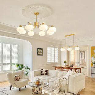 灯魅奶油风客厅灯中古柿子吊灯法式卧室灯侘寂风灯新款