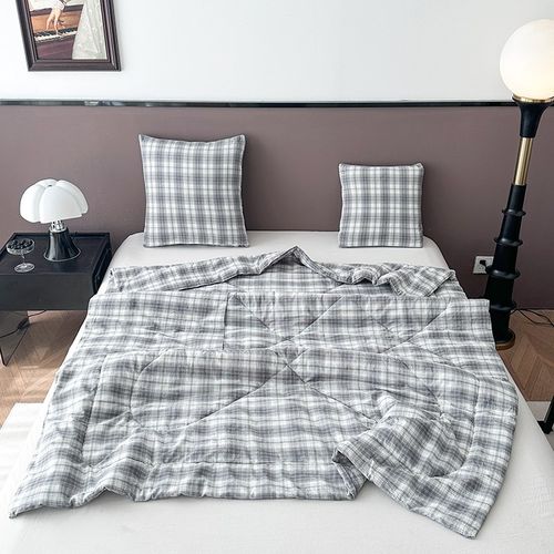 全棉水洗棉格子多功能抱枕被办公室纯色车载午睡被空调被靠枕