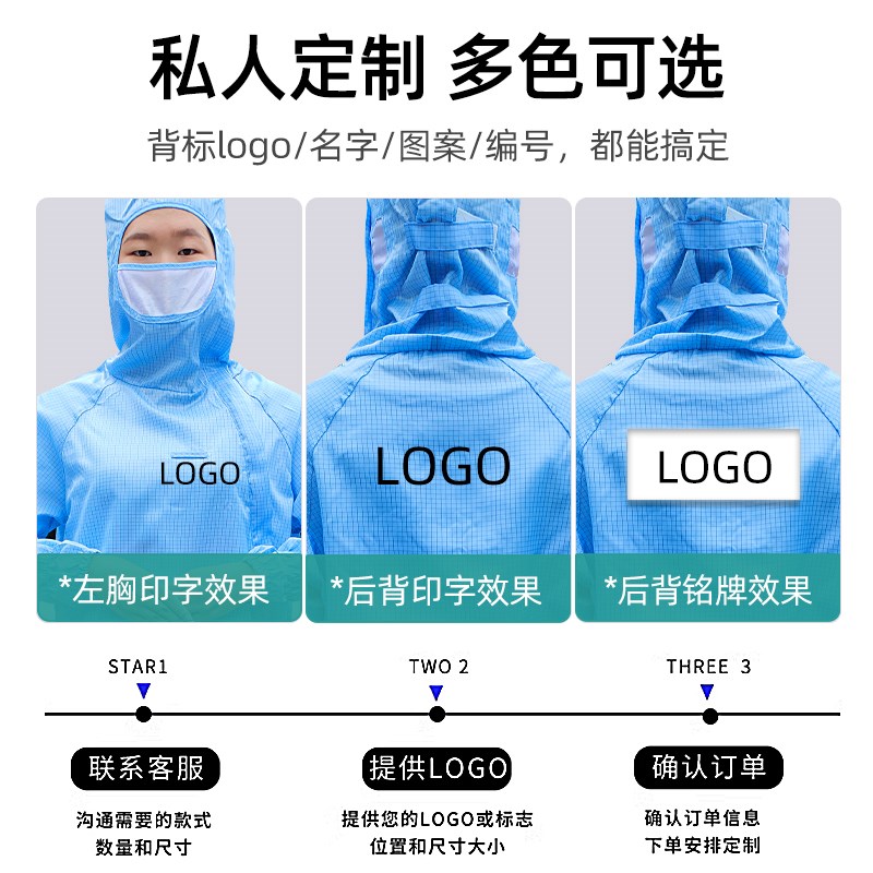 口袋背标网格防静电工作服连体带无尘服净化车间防护防尘全身百级