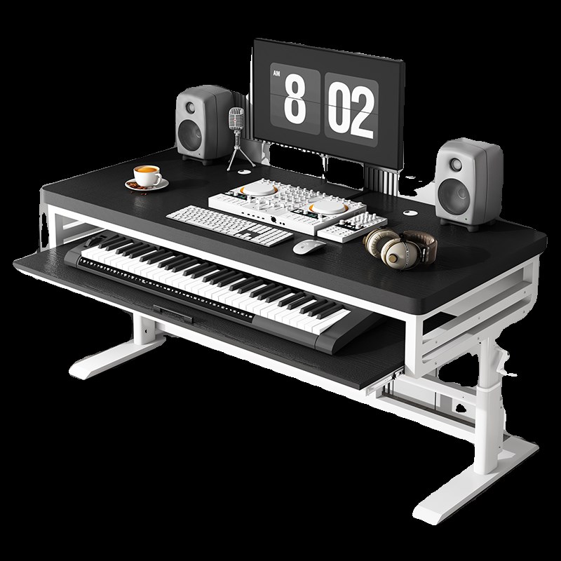 实木手摇升降编曲桌工作台电子钢琴收纳midi键盘录音室音乐电脑桌