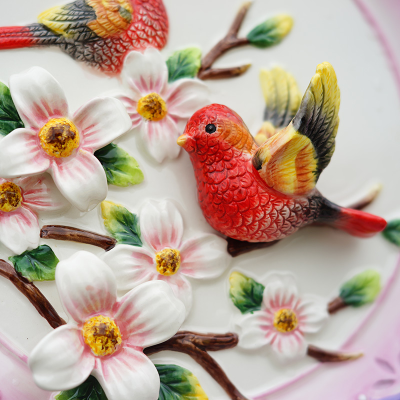 陶瓷红鸟装饰盘挂盘赠支架墙面装饰墙壁装饰工艺品工艺盘艺术摆盘