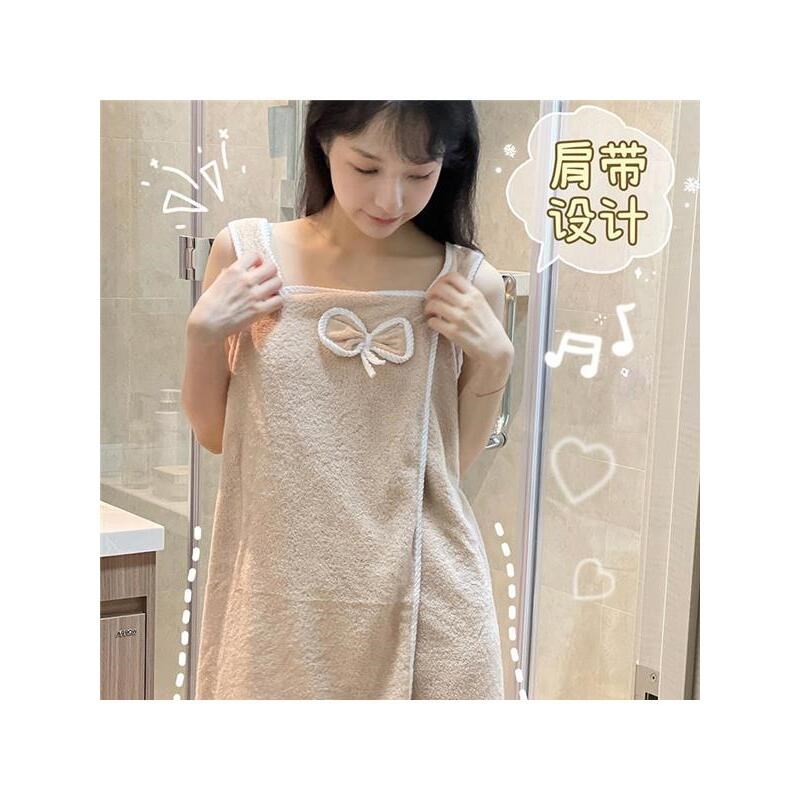 吊带浴巾浴衣浴裙毛巾洗澡速干吸水可穿可裹可爱女浴袍背心珊瑚绒