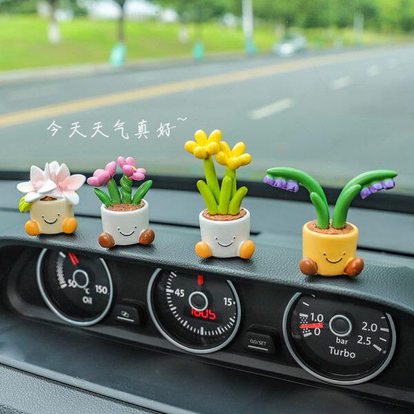花盆小精灵小摆件桌面可爱动物卡通公仔汽车内中控台树脂车载摆饰