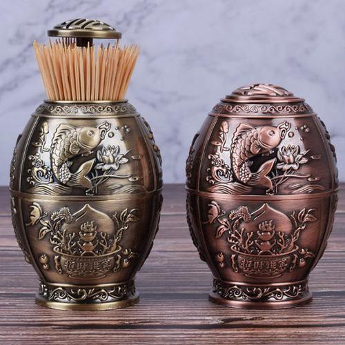 牙签盒复古中式个性创意牙签筒金属福字手压自动弹出家用茶室摆件