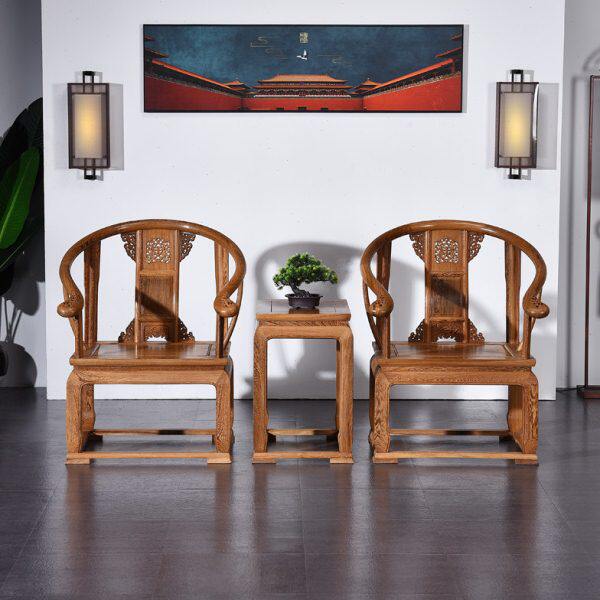 红木圈椅三件套 鸡翅木太师椅皇宫椅 实木中式仿古椅子背靠椅围椅
